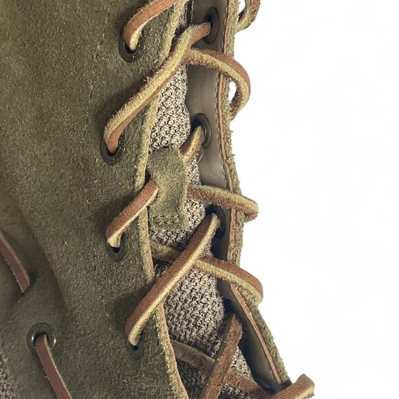 Sperry Top-Sider Olive Green Suede Boots Women's SZ 6 Leather Plaid Lace-Up Boot - Picture 4 of 13